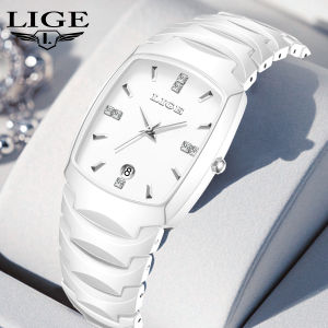 LIGE Fashion Watch Women Ceramic Strap Calendar Watch Waterproof Quartz Watch for Couples + Box