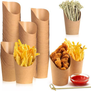 25/50PCS French Fries ถ้วยทิ้ง French Fries กระดาษคราฟท์กล่องวาฟเฟิล Charcuterie ถ้วยมือถือขนมขบเคี้ยวกล่องบรรจุ