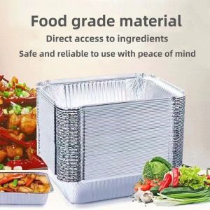 50/100pcs Aluminum Foil Trays with Lids Non-Stick Baking Pans Food Grade BBQ Bowl for Air Fryer Oven Baking Cooking Kitchen Tool