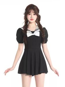 Womens One-Piece Swimsuit 2025 New Style Skirt Design plus Size Belly Cover Cute Japanese School Uniform Plump Student