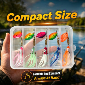 JSFUN 5Pcs Spoon Lures Fishing Set Metal Spinner Baits with Feather Treble Hooks for Bass Trout Freshwater Saltwater