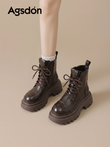 Agsdon | Autumn New Style Thick Sole Retro Thin Breathable Brown Ankle Boots