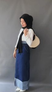 Rok Jeans Two Tone - Rok Jeans Wanita Panjang Streach