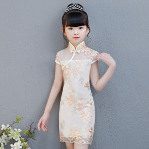 Princess Style Childrens Cheongsam Dress Summer Season Floral Patterned Modified Tang Suit Little Girls Traditional Costume