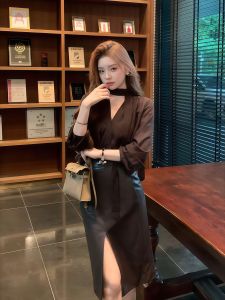 NINGXI | Choker Scarf Loose Fit V-Neck Shirt