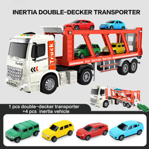 HAITAI Inertia Double Decker Transporter and Cars Toy with Lights Vehicle Sounds Music and MIDI for Kids (White)