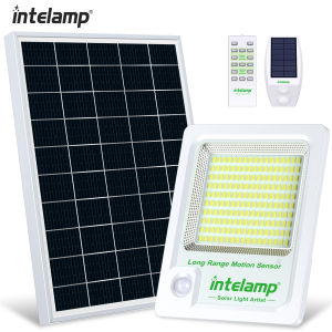 Intelamp 12000mAh Solar Security Flood Lights With Super Large Solar Panel Two Sensors 5 Meters Cable For Garden Garage Driveway