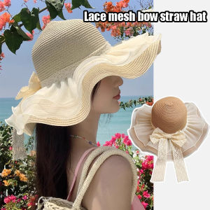 หมวกบังแดดฟางกว้างสำหรับแฟชั่นสำหรับผู้หญิงหมวกร่มชายหาดลำลองอเนกประสงค์ฤดูร้อนสำหรับวันหยุดหมวกป้องกันแดดระบายอากาศได้ปีกกว้างขนาดใหญ่