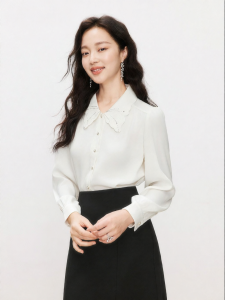 Koradior | Elegant White Butterfly Collar Long Sleeve Shirt