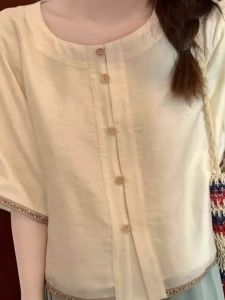 Áo Sơ Mi Nữ Tay Ngắn Phong Cách Mới Trung Hoa Thời Đại Mới Mùa Hè Cỡ Lớn Phong Cách Cổ Điển Tay Ngắn Nhỏ Thanh Lịch Áo Sơ Mi