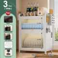 Dish Rack Cabinet with Cover 3Tiers Steel Kitchen Organizer Cabinet Drawer Metal Carbon Black. 