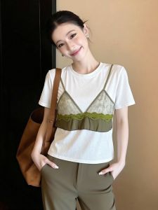 AIYITI | Lace Trimmed Two-in-One Sleeveless T-Shirt Plus Size