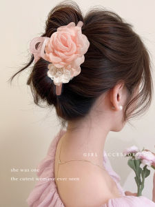 Rose Flower Hair Claw Clip Womens New 2025 High-End Feeling Shark Clamp Back of Head Flower Hair Accessories Hairpins