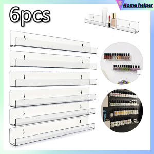 6pcs Transparent Acrylic Floating Bookshelf Nail Polish Holder Wall Mounted Shelf For Book Cosmetics Toy 15" Invisible Clear Floating Shelf Nail Polish Rack