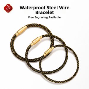 Waterproof Gold-Plated Titanium Steel Mens Bracelet with Lucky Beads Woven Red String And Engraving Fashionable Ethnic Style