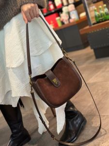 SHUCAI | Genuine Suede Cowhide Leather Women Shoulder Crossbody Half Moon Saddle Bag Ladies Underarm Bag Luxury Designer Bucket Purse Bag