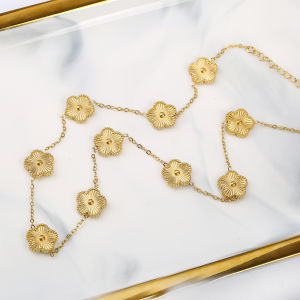 Waterproof Laser Stainless Steel Five Leaf Flower Y2K 10 Flower Necklace Simple for Woman Daily Party Aesthetic Jewelry Clover
