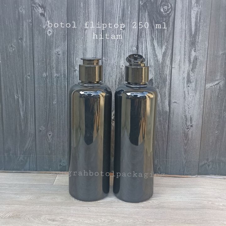 botol plastik 250 ml full hitam tebal/botol fliptop 250 ml hitam tutup ...
