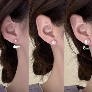 ต่างหูไข่มุกสไตล์เกาหลีขนาดเล็ก สไตล์เรียบง่าย สีขาว ต่างหูสตรีที่สวมใส่สบาย ต่างหูสีแดงสด ต่างหูเงินสำหรับผู้หญิง