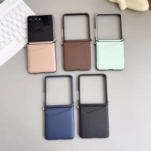 szhaiyu | For Samsung Galaxy Z Flip 8 7E 7 6 5 4 Leather Wallet Shockproof Phone Case With Card Slot With Wrist Strap Chain Soft Cover