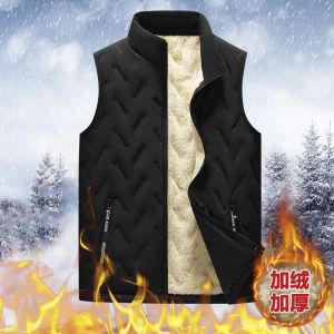 Mens Fleece Lined Thickened Warmth Vest Autumn Winter New Style Youth Fashion Standard Fit Zipper Closure Side Pocket Casual Wear
