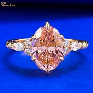 Wong Rain Solid 925 Sterling Silver Oval Cut 7*10 MM Padparadscha Gems Wedding Engagement Ring for Women Fine Jewelry Wholesale