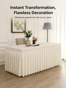 Polyester Pleated Rectangular Table Skirt Tablecloth Cover Solid Color Fitted Table Cloth for Wedding Banquet Conference