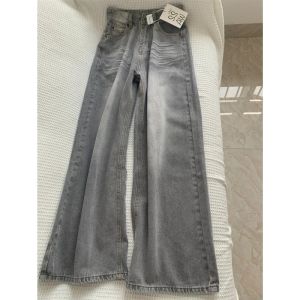 High Waist Wide Leg Loose Fit Extended Length Grey American Retro Denim Jeans for Taller Women Straight Cut Casual Trousers