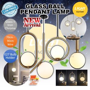 Decorative ME Modern Glass Ball Pendant Light - Golden, Single Base - Size A: 20cm(D) x 46cm(H) - Aluminium + Metal Material - E27 Light Holder - Ideal for Pub/Bar/Restaurant/Office - Adjustable Wire Length: 90cm