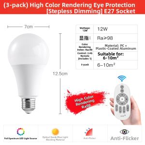 ZHENNIU | Smart Remote Control Dimmable Full Spectrum High CRI LED Light Bulb E27