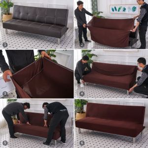Elastic Sofa Bed Cover Polyester Fabric Armless Folding Bed Cover Living Room Bench Slipcover S/M/L
