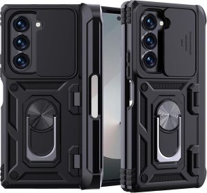 360 Rotate Stand Ring & Slide Camera Cover for Samsung Galaxy Z Fold 7 Case with S Pen Holder & Hinge ProtectionHeavy Duty Military Grade Shockproof Protective Case For Z Fold 5 Case