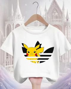 Bandai | 2026 New Street Cartoon Pokémon T Shirt 3-14Y Boys Girls Summer Cute Kawaii Fashion Hot Casual Crew Neck Children