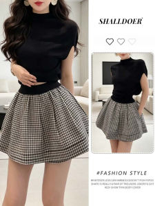 Shalldoer | Trendy Summer Slim Fit T-shirt and Checkered Skirt Set