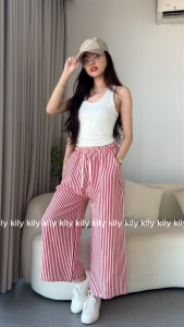 Buy 1 Take 1 KILY Double Pocket Womens Vertical Stripe Straight Leg Square Pants Free Size 7A0073