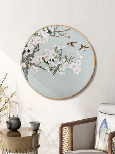 New Chinese Style round Decorative Painting Enamel Color Corridor Passage Wall Art Restaurant Floral Scenery Bird Language Spring Greeting