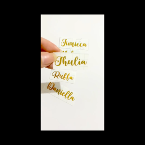 Personalized Permanent Vinyl Name Stickers in Gold – Custom Labels for Souvenirs Giveaways Gifts & Weddings