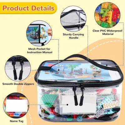 Foldable Transparent Childrens Lego Block Storage Bag Toy Sorting Organizer Bag PVC Fabric Bag with Zipper for Home Storage