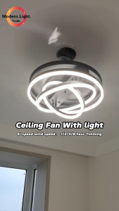 Ceiling Fan with Light 42 Inch Tricolor 6-Speed DC Motor 36W LED 36*2W Variable Light 108cm Remote Control Metal Acrylic ABS Invisible Blade for Living Room Bedroom Kitchen Restaurant
