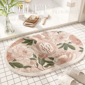 Thảm Phòng Tắm Hoa Thấm Nước Dày Dặn Thảm Cửa Chống Trượt Cho Lối Vào Phòng Tắm Sợi Hóa Học Phong Cách Hiện Đại Tối Giản