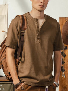 Summer New Mens Short Sleeve T-Shirt Pure Color Versatile American Trend Brand Breathable Cotton Standard Fit Fashion Urban Style