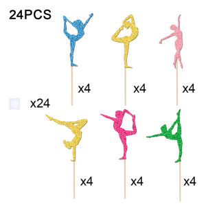 YOMDID 24Pcs Gymnastics Cake Toppers Glitter Gymnastics Lover Silhouettes Cupcake Toppers Sports Gymnastics Cake Insert Picks