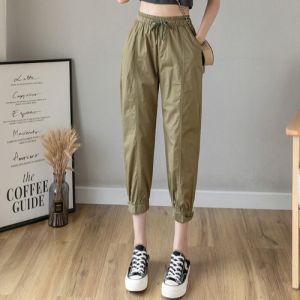 150 Small Cropped Pants Womens Spring Thin Straight-leg Loose Ankle Banded Working Pants High Waist Slim Looking Harem Casual Pants