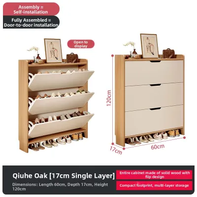 Solid Wood Slim Flip-front Shoe Cabinet for Entryway Storage
