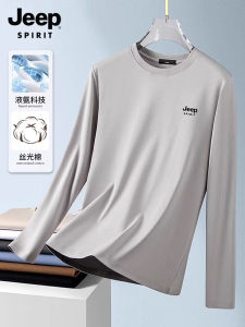 Jeep Spirit Mens Long Sleeve Liquid Ammonia Silk Cotton T-Shirt Thin Pure Cotton Base Shirt Summer Fashion Urban Style round Neck