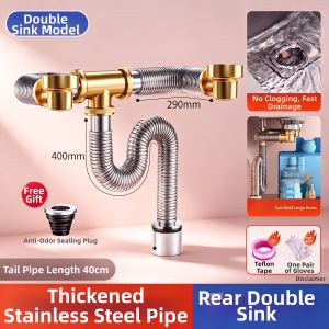 TAOSHI | Stainless Steel Double Sink Drain Pipe Anti-odor Kit