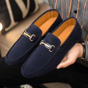 Spring and Summer Mens Shoes Low-Cut Beanie Shoes Versatile Casual Shoes Breathable Leather Shoes Black Work Shoes Slip-Ons