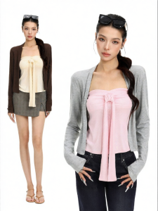 Bowtie Strap Top with Thin Long Sleeve Tshirt