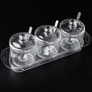 Large Transparent Plastic Seasoning Jar with Spoon Restaurant Grade Hot Oil Container Kitchen Storage Container with Lid