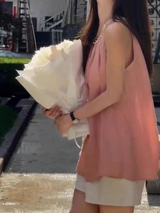 เสื้อยืดแขนกุดผ้าลินินสีชมพูหลวมๆ ฤดูร้อน 2025 แฟชั่นใหม่ OOTD ที่ไม่ซ้ำใคร เสื้อตัวบนสุดสวย สไตล์เกาหลี ระบายอากาศได้ดี